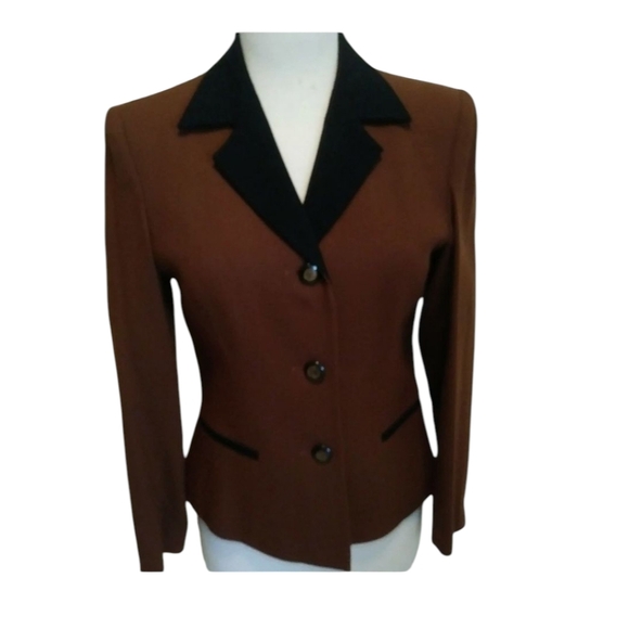 Vtg Cache Quiet Luxury 100% Wool Old Money Brown/ Black Blazer Sz 12 - Picture 4 of 12